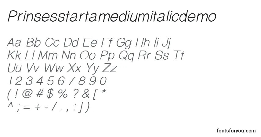 characters of prinsesstartamediumitalicdemo font, letter of prinsesstartamediumitalicdemo font, alphabet of  prinsesstartamediumitalicdemo font