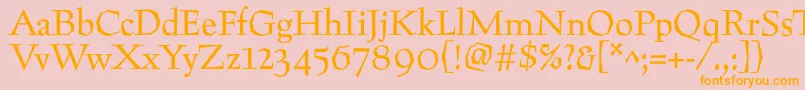 Preissig-Schriftart – Orangefarbene Schriften auf rosa Hintergrund