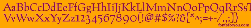 Preissig-Schriftart – Violette Schriften auf orangefarbenem Hintergrund