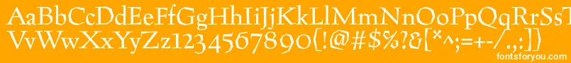 Preissig-Schriftart – Weiße Schriften auf orangefarbenem Hintergrund