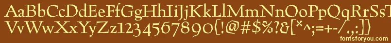 Preissig-fontti – keltaiset fontit ruskealla taustalla