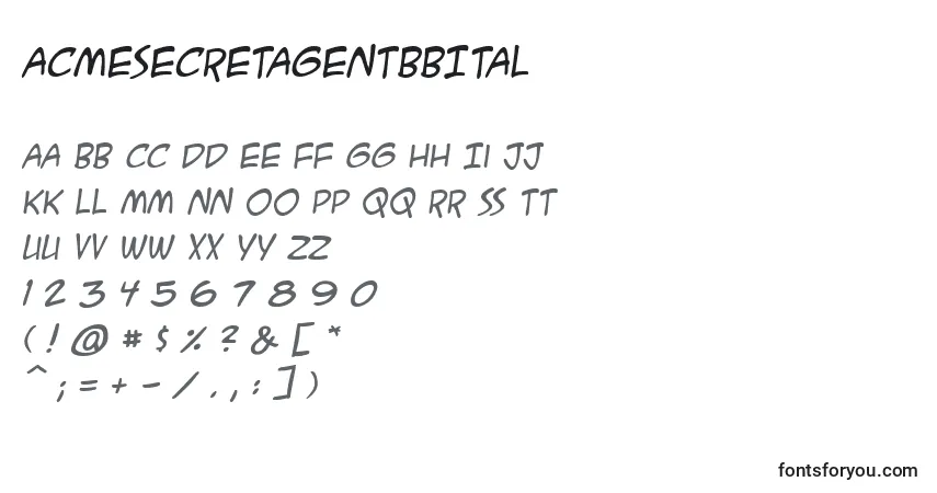 A fonte AcmesecretagentbbItal (71005) – alfabeto, números, caracteres especiais