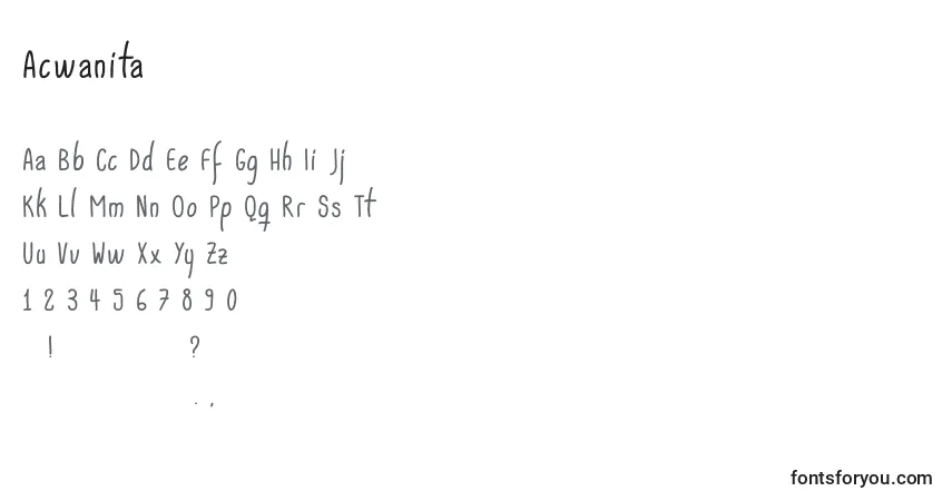 Schriftart Acwanita – Alphabet, Zahlen, spezielle Symbole