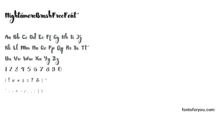 Schriftart NightamoreBrushFreeFont – Alphabet, Zahlen, spezielle Symbole