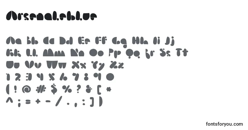 Schriftart Arsenaleblue – Alphabet, Zahlen, spezielle Symbole