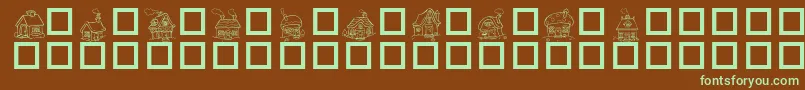 フォントDestinysLittleHouses – 緑色の文字が茶色の背景にあります。