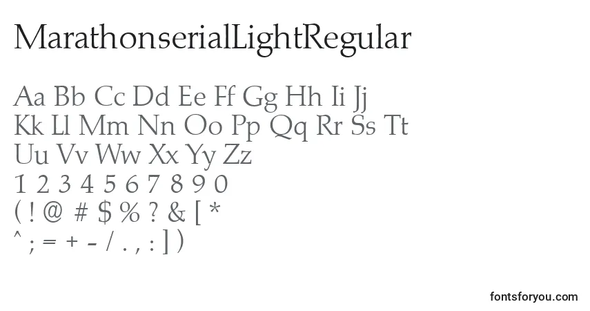 A fonte MarathonserialLightRegular – alfabeto, números, caracteres especiais