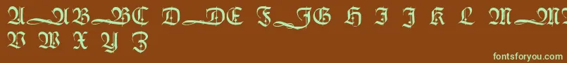 HumboldtfrakturInitialen-fontti – vihreät fontit ruskealla taustalla