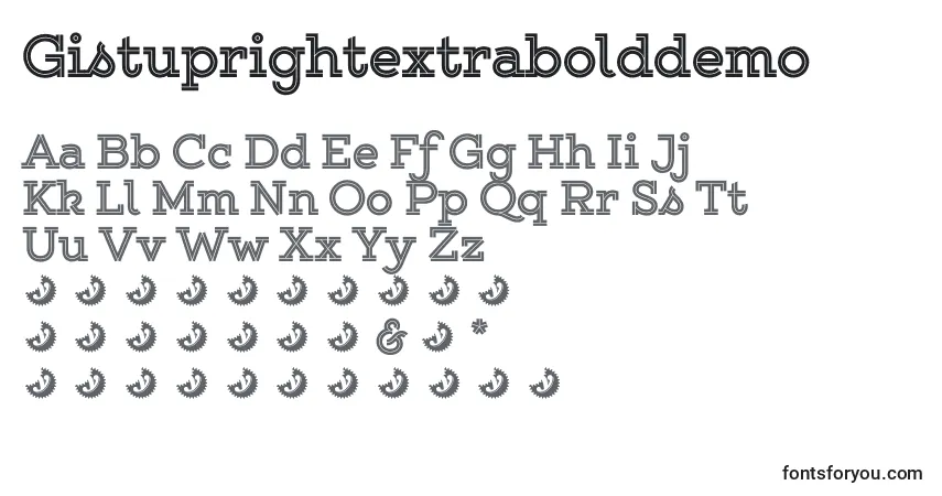 A fonte Gistuprightextrabolddemo – alfabeto, números, caracteres especiais