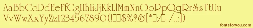 フォントUniversityRomanLetPlain.1.0 – 茶色の文字が黄色の背景にあります。