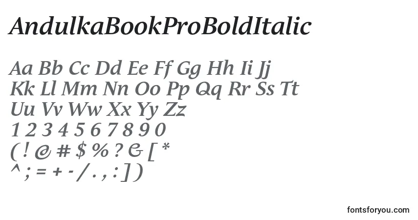 Schriftart AndulkaBookProBoldItalic – Alphabet, Zahlen, spezielle Symbole