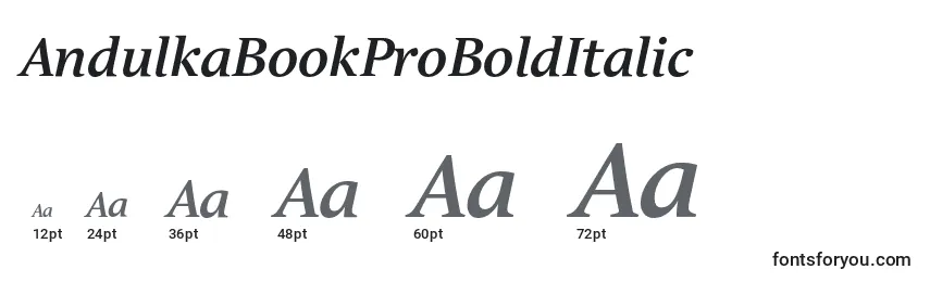 Размеры шрифта AndulkaBookProBoldItalic