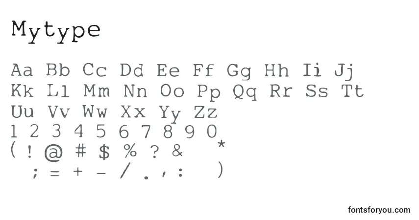 Schriftart Mytype – Alphabet, Zahlen, spezielle Symbole