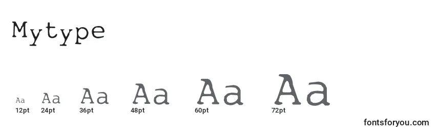 Размеры шрифта Mytype