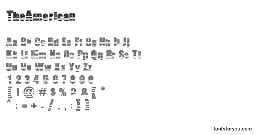 Czcionka TheAmerican – alfabet, cyfry, specjalne znaki