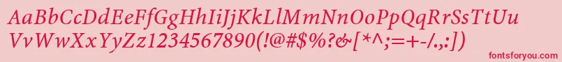 MinionWebРљСѓСЂСЃРёРІ-Schriftart – Rote Schriften auf rosa Hintergrund