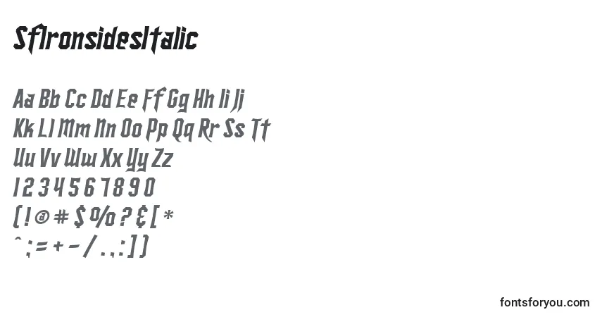 Schriftart SfIronsidesItalic – Alphabet, Zahlen, spezielle Symbole