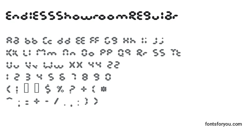 Schriftart EndlessShowroomRegular – Alphabet, Zahlen, spezielle Symbole