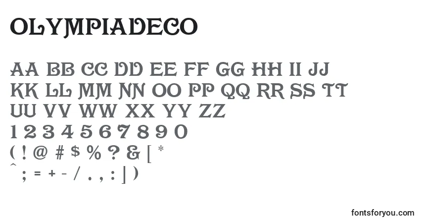 A fonte OlympiaDeco – alfabeto, números, caracteres especiais