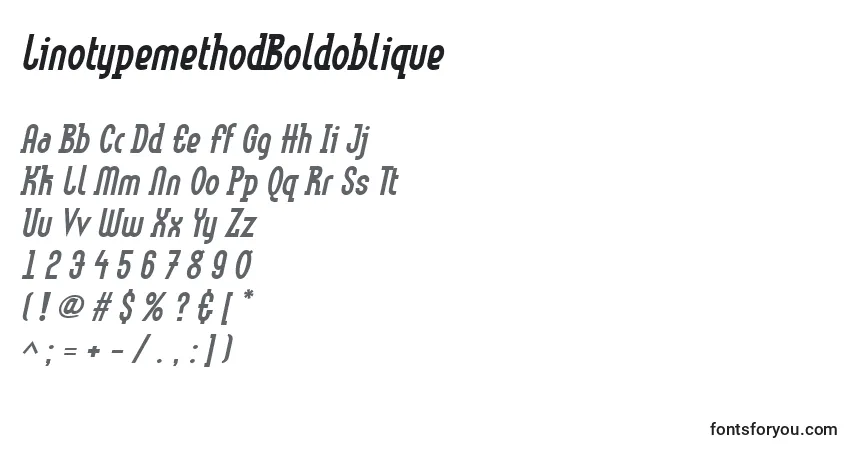Шрифт LinotypemethodBoldoblique – алфавит, цифры, специальные символы