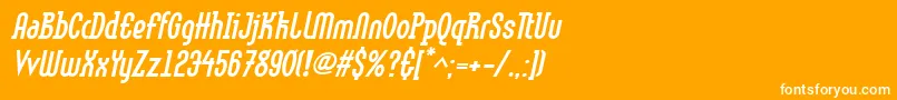 LinotypemethodBoldoblique-fontti – valkoiset fontit oranssilla taustalla