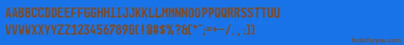 フォントGlNummernschildEng – 茶色の文字が青い背景にあります。