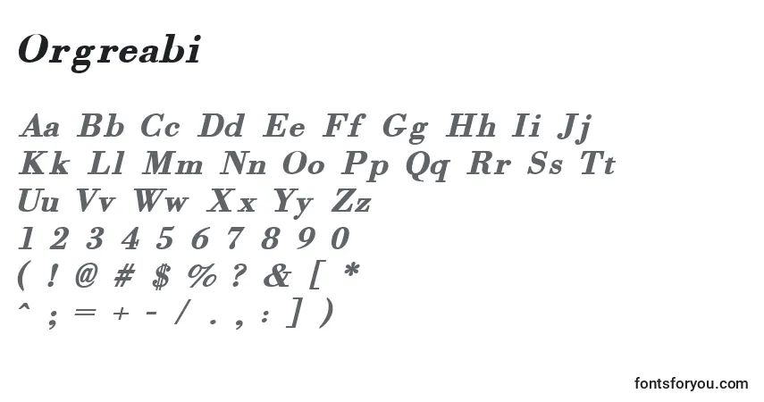 Schriftart Orgreabi – Alphabet, Zahlen, spezielle Symbole
