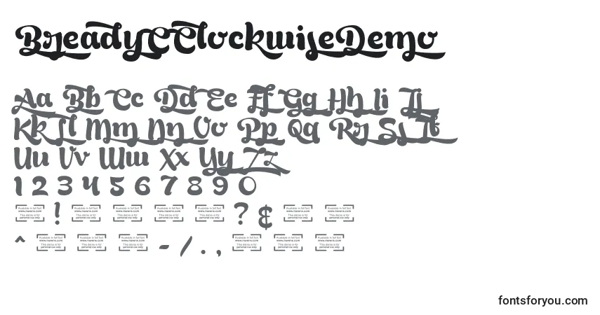 Czcionka BreadyCClockwiseDemo – alfabet, cyfry, specjalne znaki