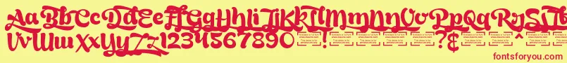 Więcej informacji o czcionce BreadyCClockwiseDemo Czcionka BreadyCClockwiseDemo – czerwone czcionki na żółtym tle