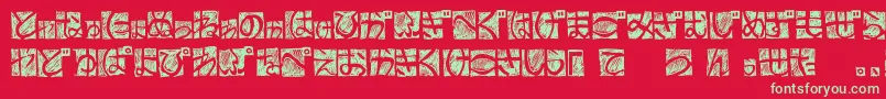BdHiraganaKuro-fontti – vihreät fontit punaisella taustalla