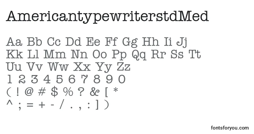 A fonte AmericantypewriterstdMed – alfabeto, números, caracteres especiais