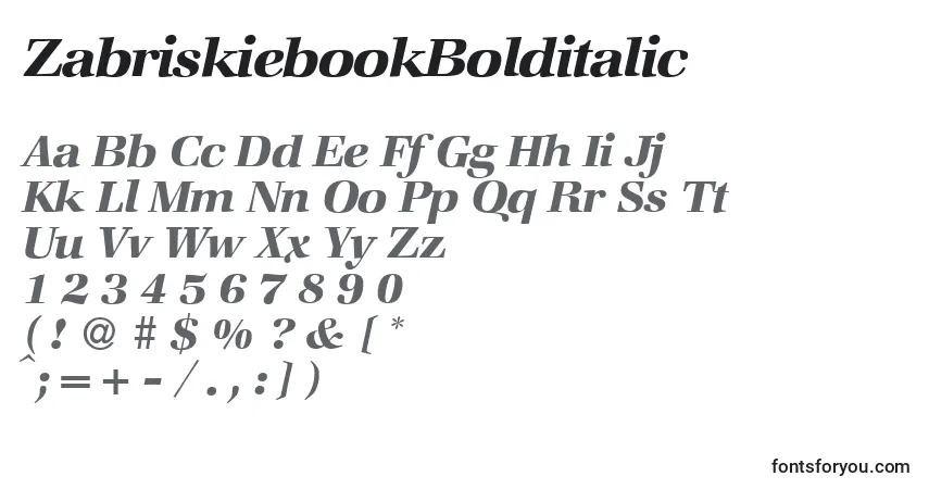Шрифт ZabriskiebookBolditalic – алфавит, цифры, специальные символы