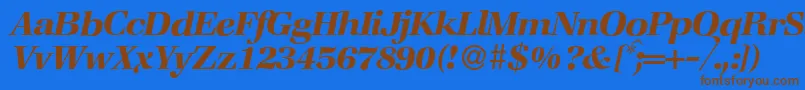 フォントZabriskiebookBolditalic – 茶色の文字が青い背景にあります。