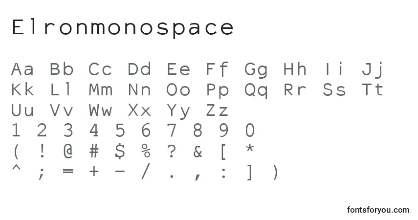Czcionka Elronmonospace – alfabet, cyfry, specjalne znaki