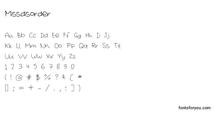 Schriftart Missdisorder – Alphabet, Zahlen, spezielle Symbole