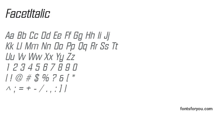 FacetItalicフォント–アルファベット、数字、特殊文字