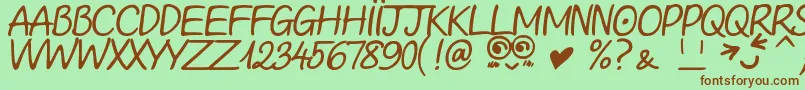 LooongTimeNoSeeSamDemo-fontti – ruskeat fontit vihreällä taustalla
