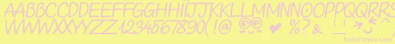LooongTimeNoSeeSamDemo-fontti – vaaleanpunaiset fontit keltaisella taustalla
