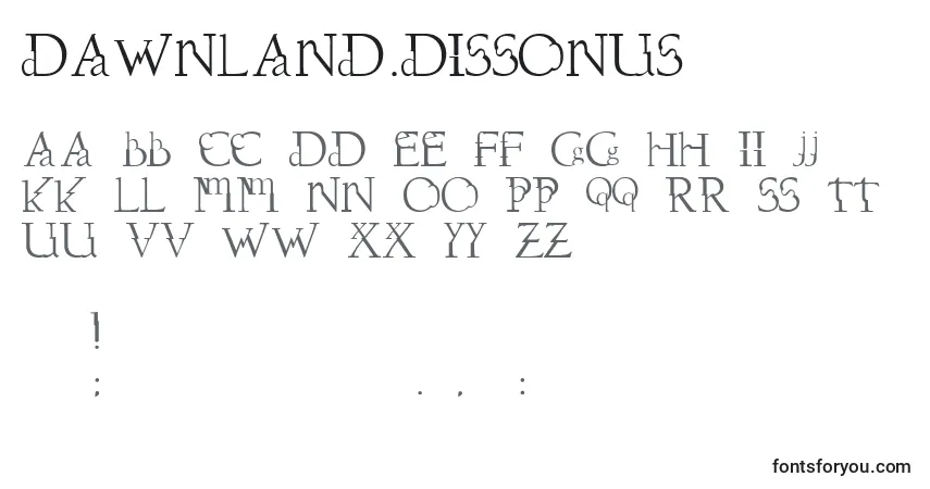 Czcionka Dawnland.Dissonus (71064) – alfabet, cyfry, specjalne znaki