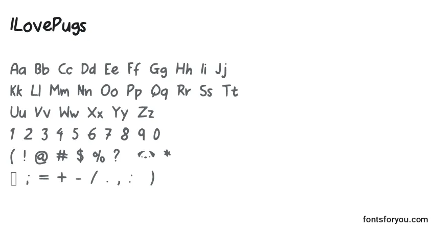 Czcionka ILovePugs – alfabet, cyfry, specjalne znaki