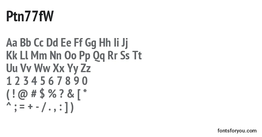 A fonte Ptn77fW – alfabeto, números, caracteres especiais