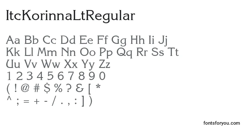 Czcionka ItcKorinnaLtRegular – alfabet, cyfry, specjalne znaki