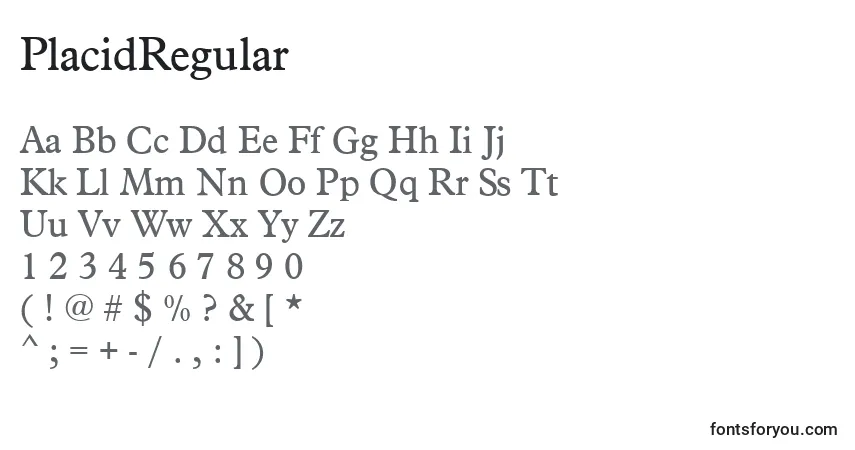 Schriftart PlacidRegular – Alphabet, Zahlen, spezielle Symbole