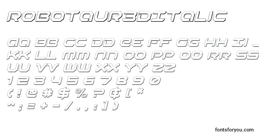 Czcionka Robotaur3DItalic – alfabet, cyfry, specjalne znaki