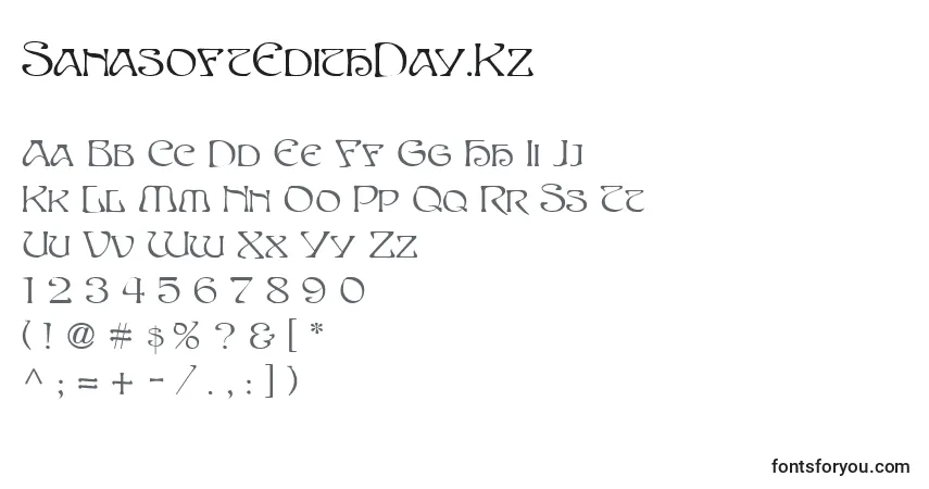 A fonte SanasoftEdithDay.Kz – alfabeto, números, caracteres especiais
