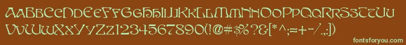 フォントSanasoftEdithDay.Kz – 緑色の文字が茶色の背景にあります。