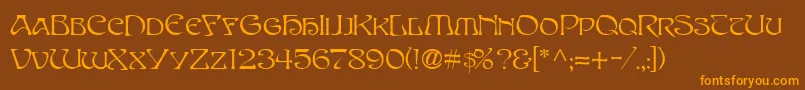 フォントSanasoftEdithDay.Kz – オレンジ色の文字が茶色の背景にあります。