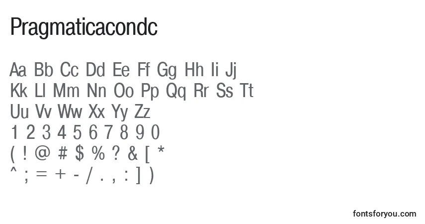 Czcionka Pragmaticacondc – alfabet, cyfry, specjalne znaki