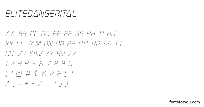 Czcionka Elitedangerital – alfabet, cyfry, specjalne znaki
