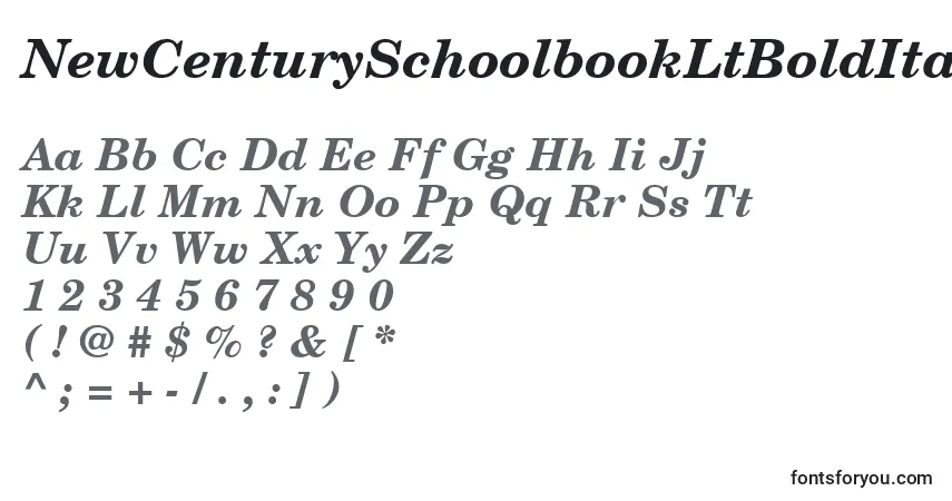 A fonte NewCenturySchoolbookLtBoldItalic – alfabeto, números, caracteres especiais